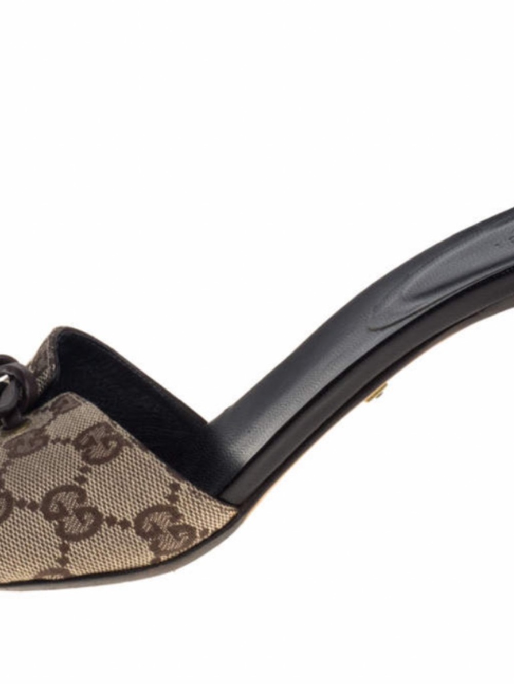 Gucci Brown Beige GG Bow Mule Heels - Picture 5 of 9
